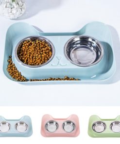 מתקן האכלה הכולל 2 קערות נירוסטה עם חריצים למניעת לכלוך